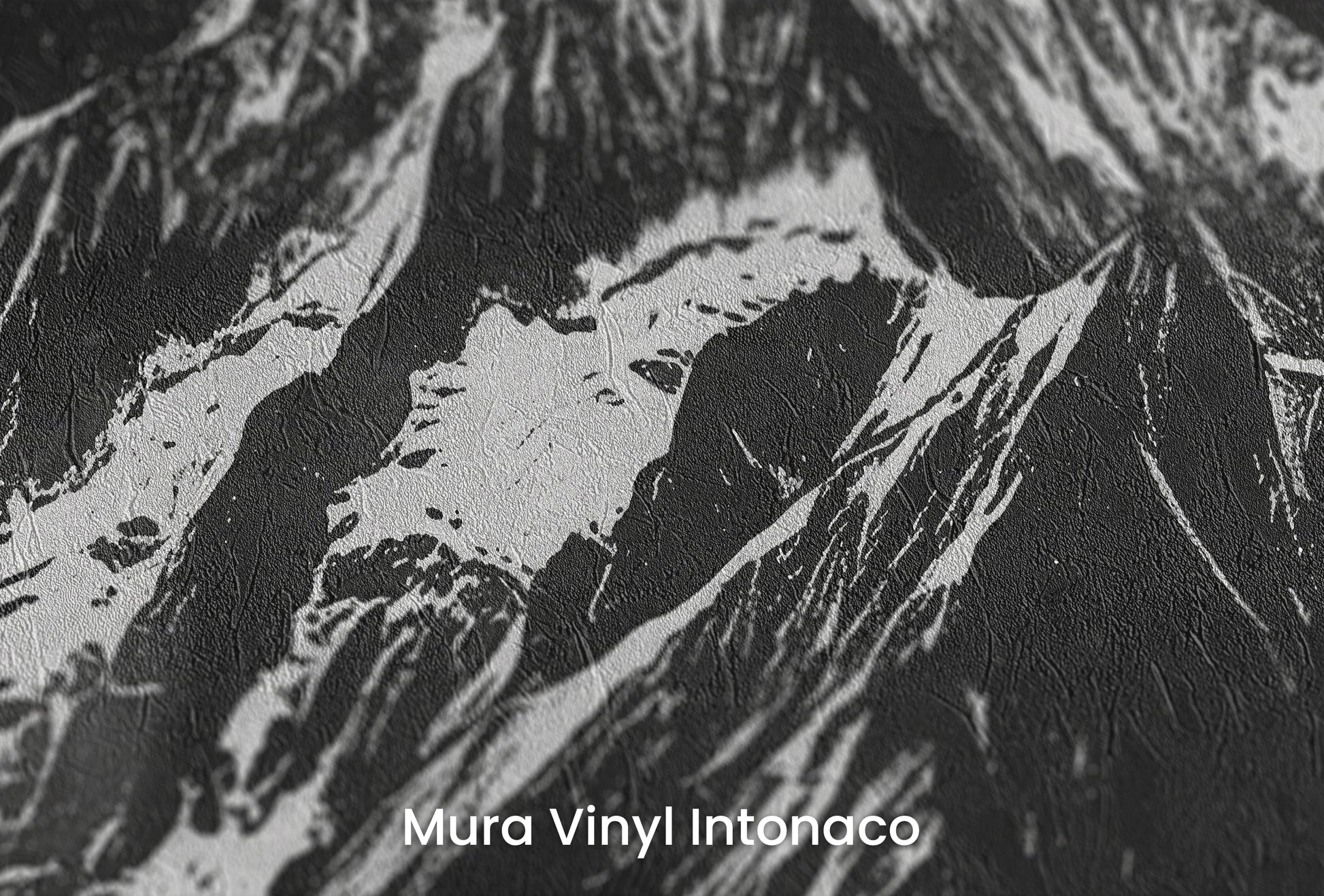 Zbliżenie na artystyczną fototapetę o nazwie Monochrome Mountains na podłożu Mura Vinyl Intonaco - struktura tartego tynku.