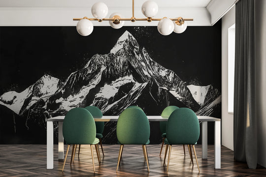 Wzór fototapety artystycznej o nazwie Monochrome Mountains pokazanej w aranżacji wnętrza.