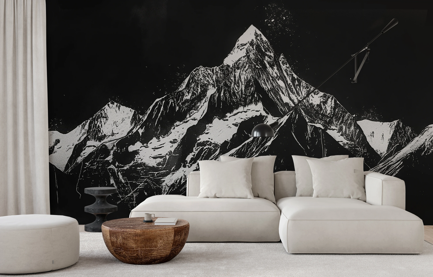 Fototapeta malowana o nazwie Monochrome Mountains pokazana w aranżacji wnętrza.