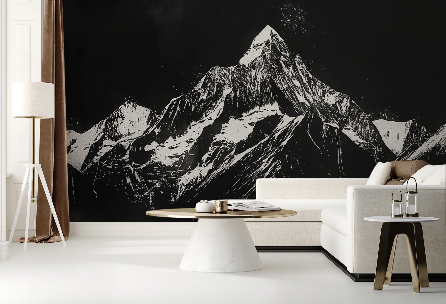 Fototapeta artystyczna o nazwie Monochrome Mountains pokazana w aranżacji wnętrza.