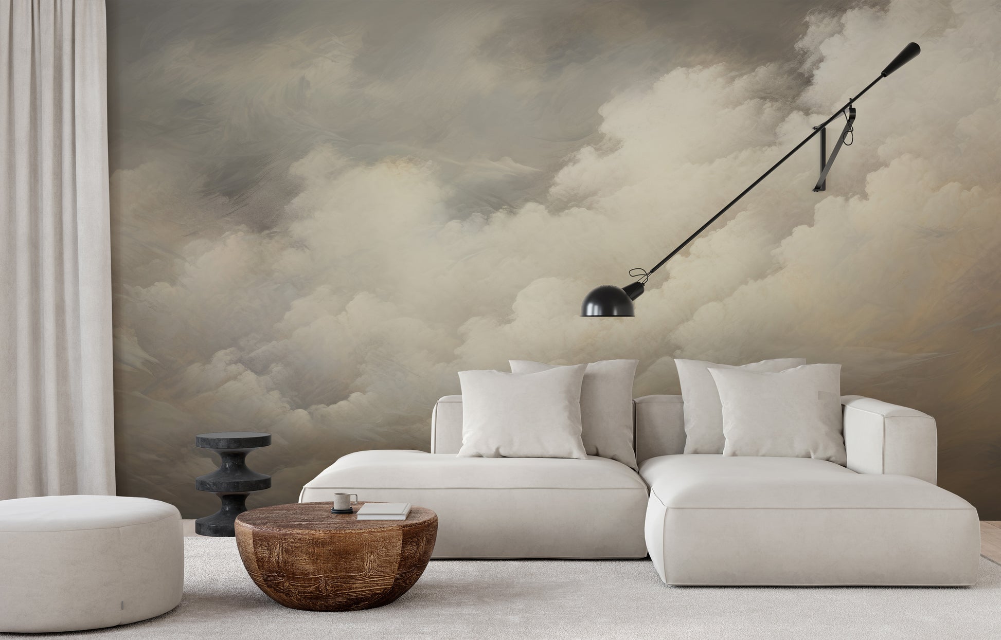 Wzór fototapety artystycznej o nazwie CLOUD HAVEN CASCADE pokazanej w aranżacji wnętrza.