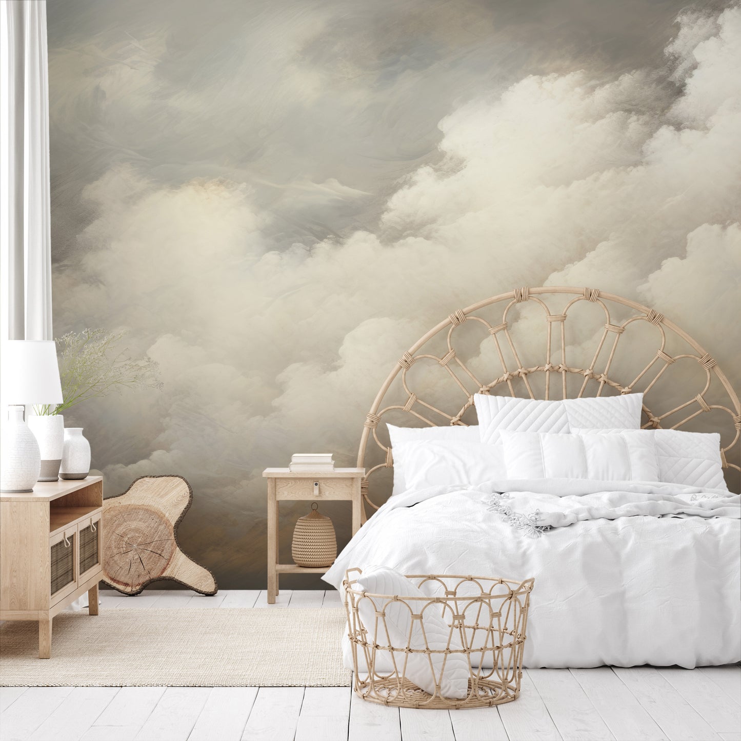 Wzór fototapety artystycznej o nazwie CLOUD HAVEN CASCADE pokazanej w aranżacji wnętrza.