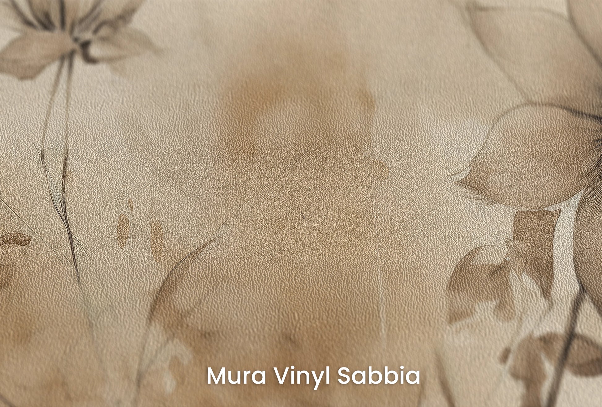 Zbliżenie na artystyczną fototapetę o nazwie Abstract Water Florals na podłożu Mura Vinyl Sabbia struktura grubego ziarna piasku.