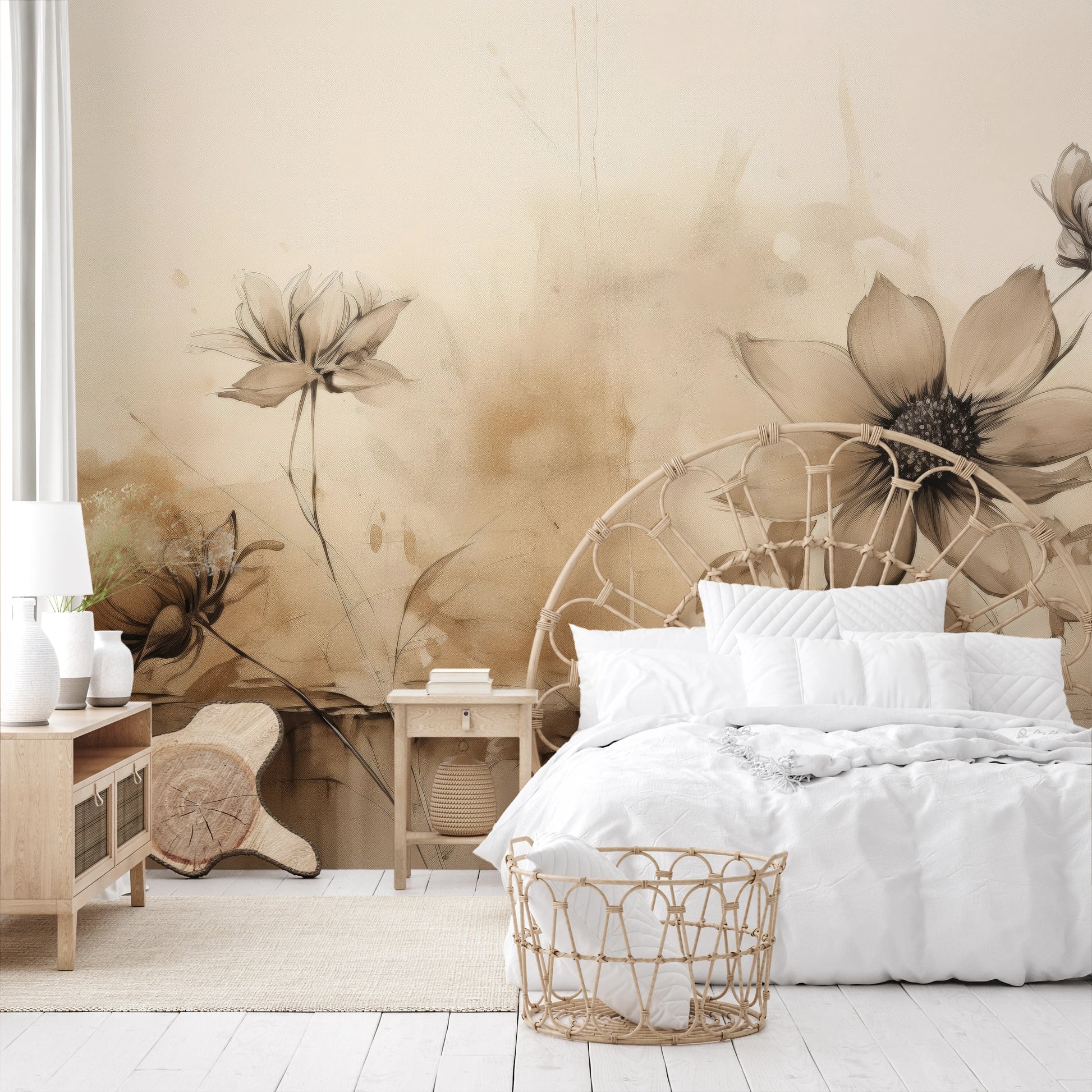 Fototapeta artystyczna o nazwie Abstract Water Florals pokazana w aranżacji wnętrza.