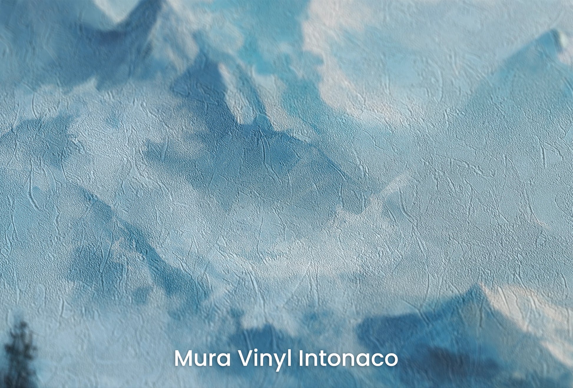 Zbliżenie na artystyczną fototapetę o nazwie Cerulean Range na podłożu Mura Vinyl Intonaco - struktura tartego tynku.