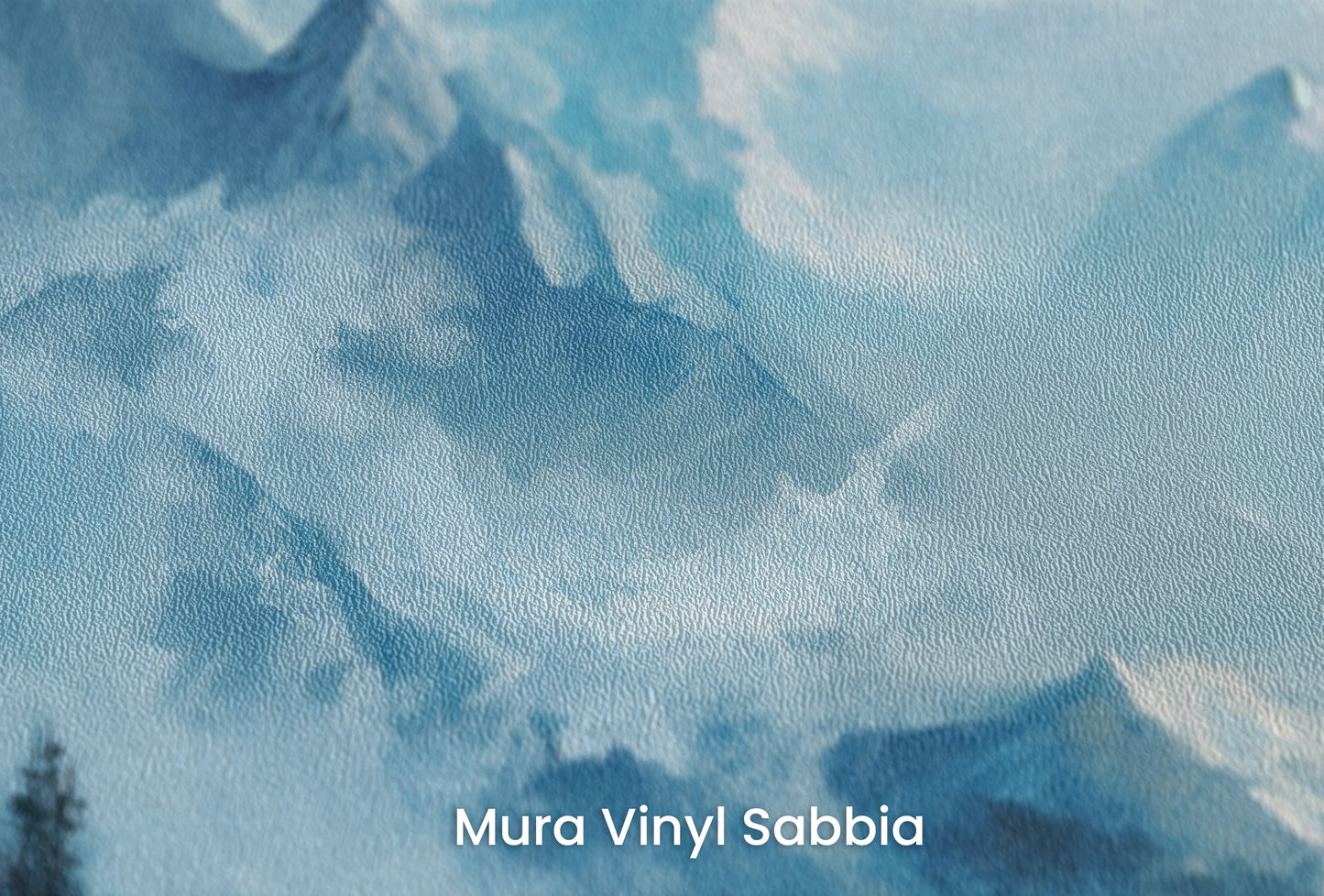 Zbliżenie na artystyczną fototapetę o nazwie Cerulean Range na podłożu Mura Vinyl Sabbia struktura grubego ziarna piasku.