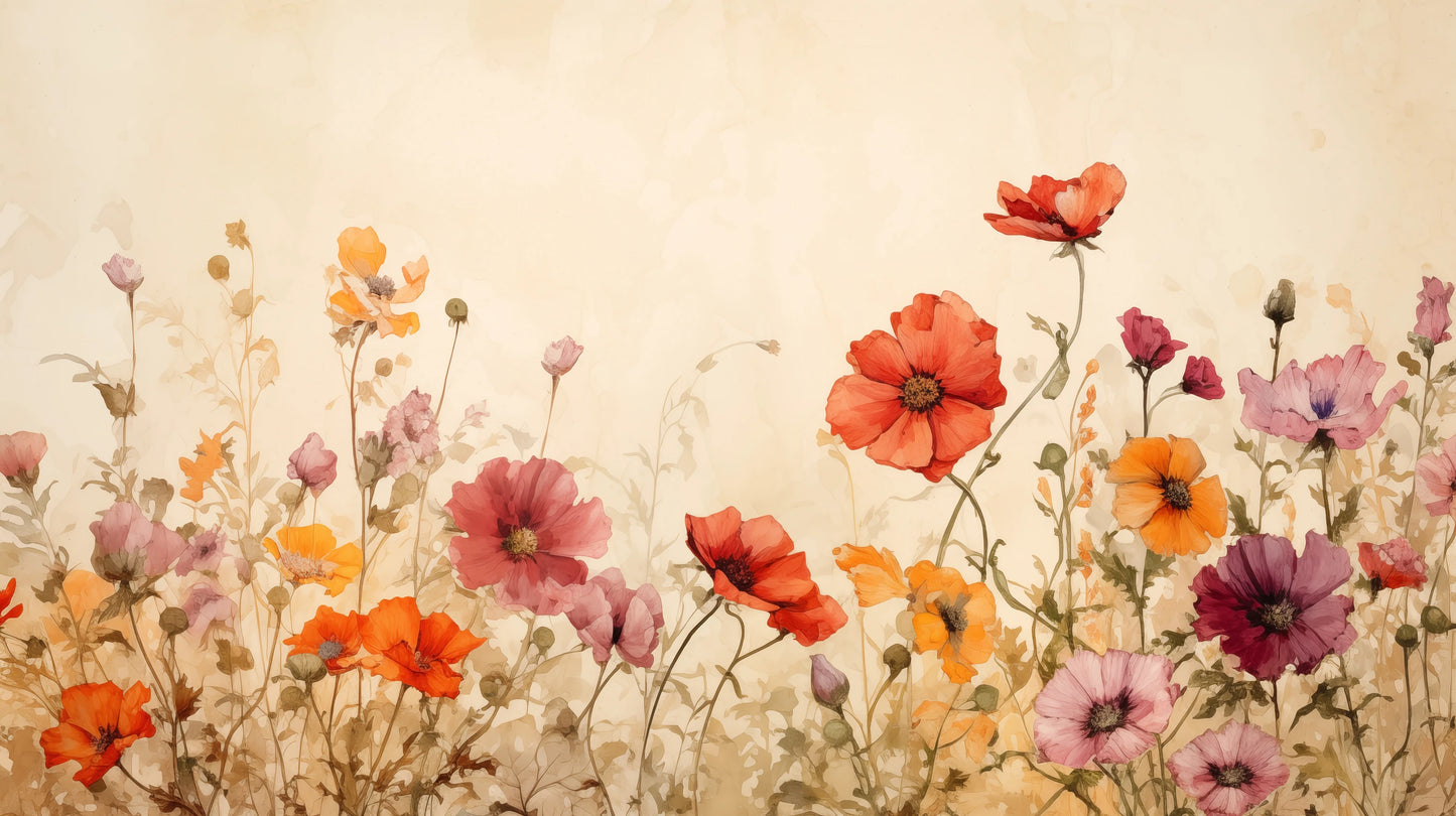 Prezentacja całego wzoru fototapety o nazwie Sunrise Poppy Field