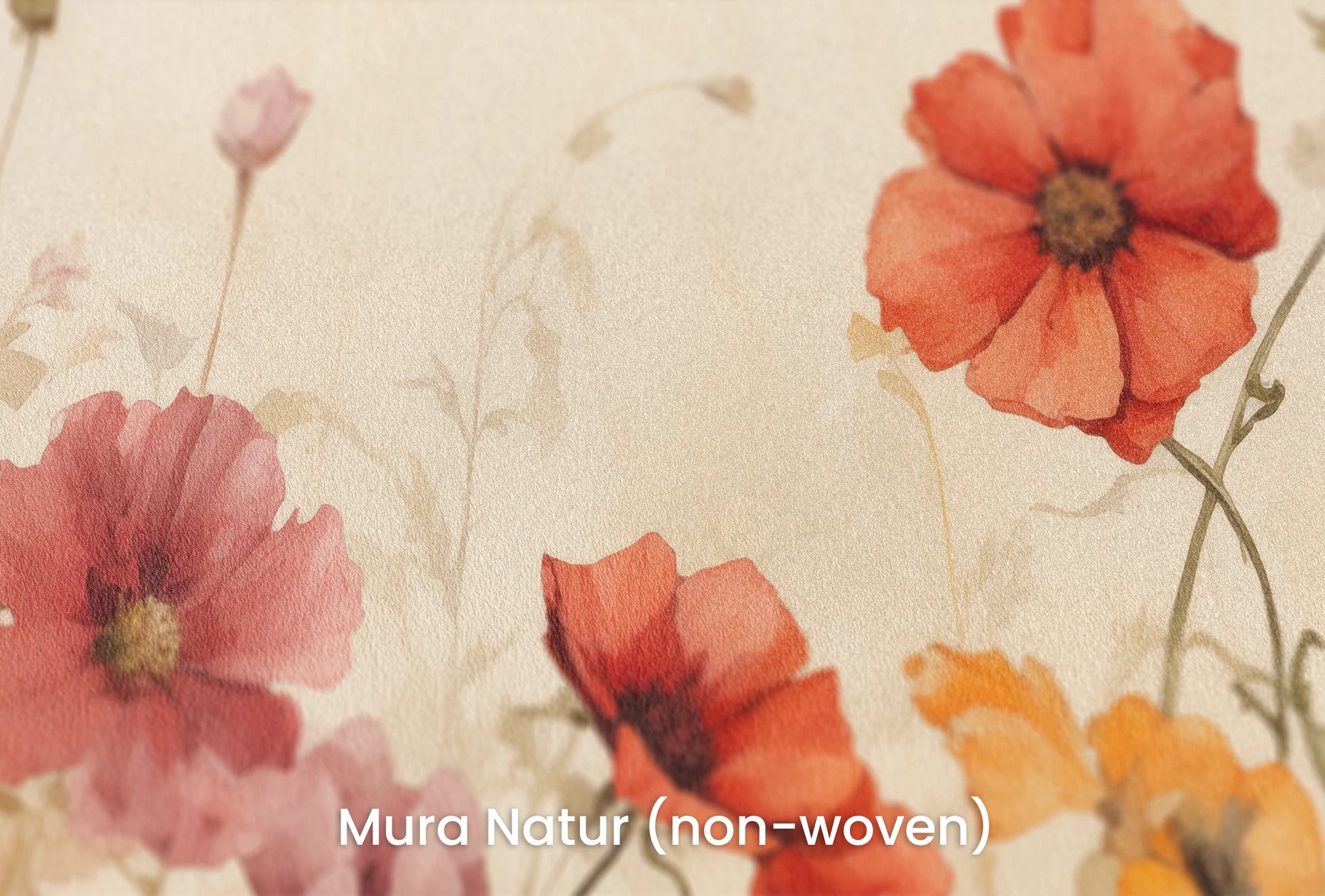 Zbliżenie na artystyczną fototapetę o nazwie Sunrise Poppy Field na podłożu Mura Natur (non-woven) - naturalne i ekologiczne podłoże.