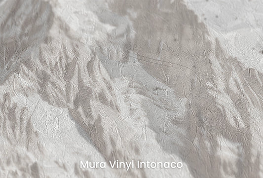 Zbliżenie na artystyczną fototapetę o nazwie Snowy Monolith na podłożu Mura Vinyl Intonaco - struktura tartego tynku.