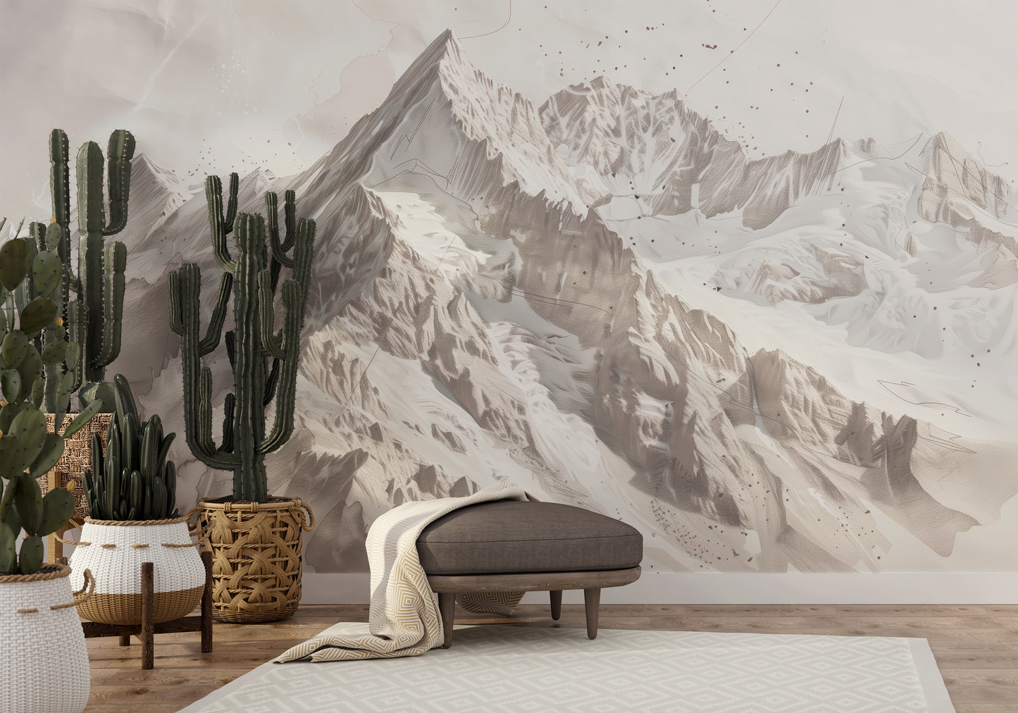 Wzór fototapety artystycznej o nazwie Snowy Monolith pokazanej w aranżacji wnętrza.