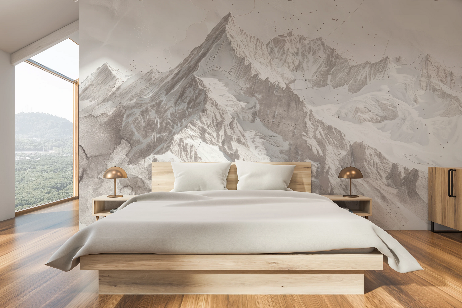 Wzór fototapety artystycznej o nazwie Snowy Monolith pokazanej w aranżacji wnętrza.