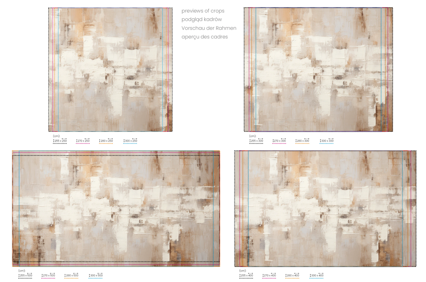 Na obrazie znajduje się prezentacja przykładowych rozmiarów fototapety o nazwie Abstract Parchment. Rozmiar fototapety jest dowolny.