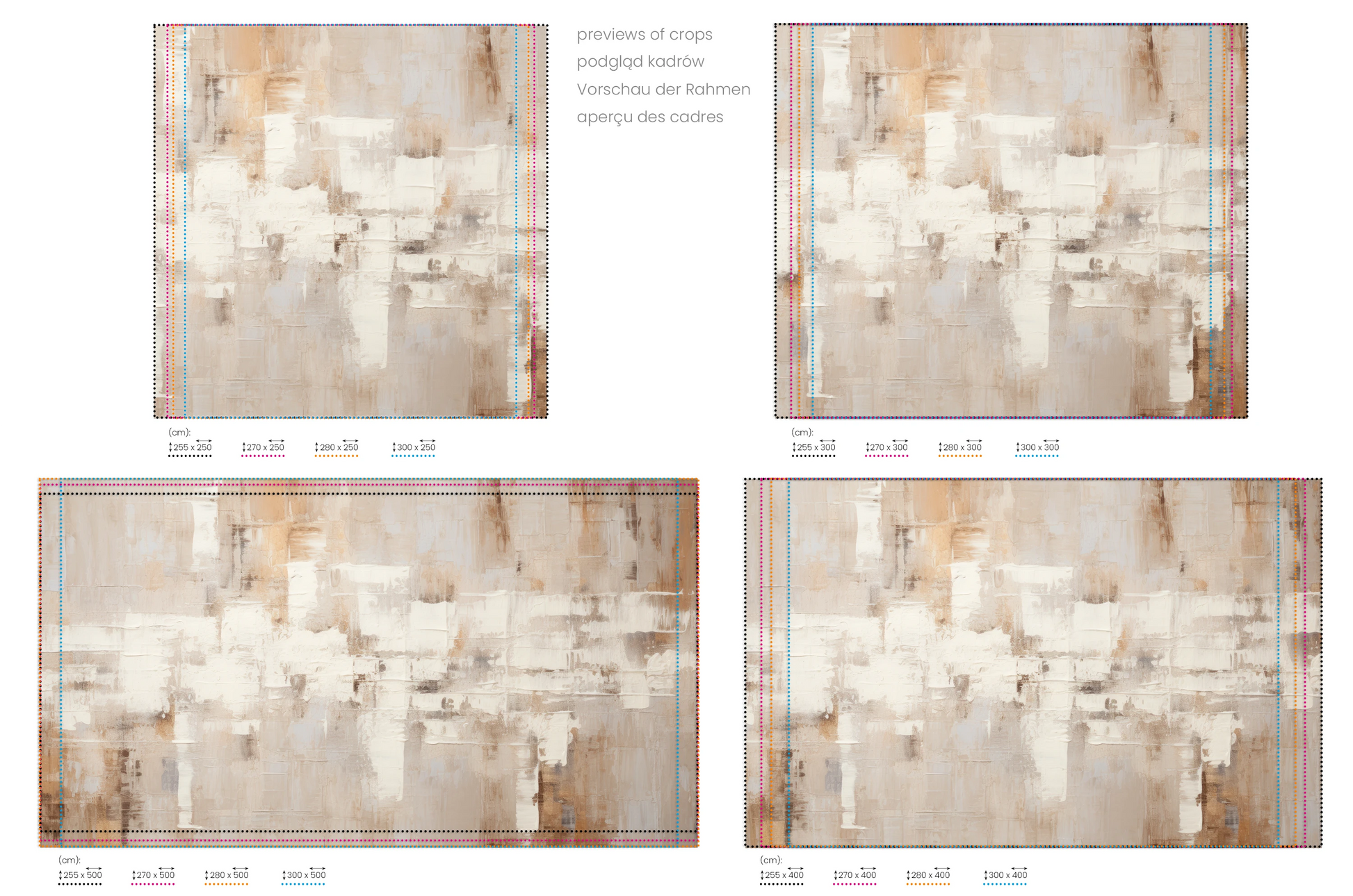 Na obrazie znajduje się prezentacja przykładowych rozmiarów fototapety o nazwie Abstract Parchment. Rozmiar fototapety jest dowolny.