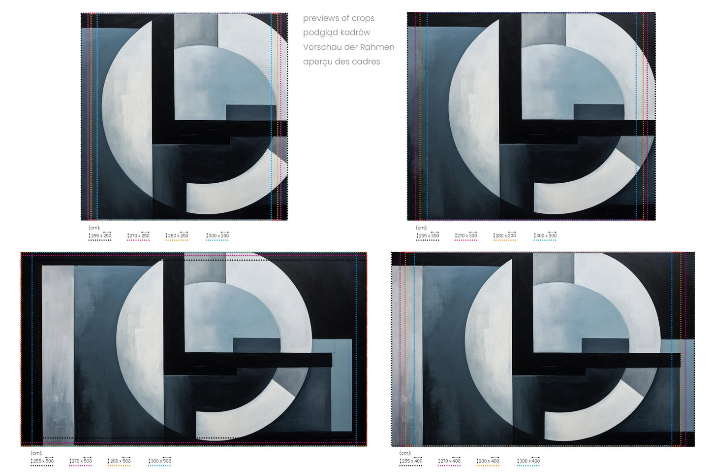 Na obrazie znajduje się prezentacja przykładowych rozmiarów fototapety o nazwie Abstract Warmth. Rozmiar fototapety jest dowolny.