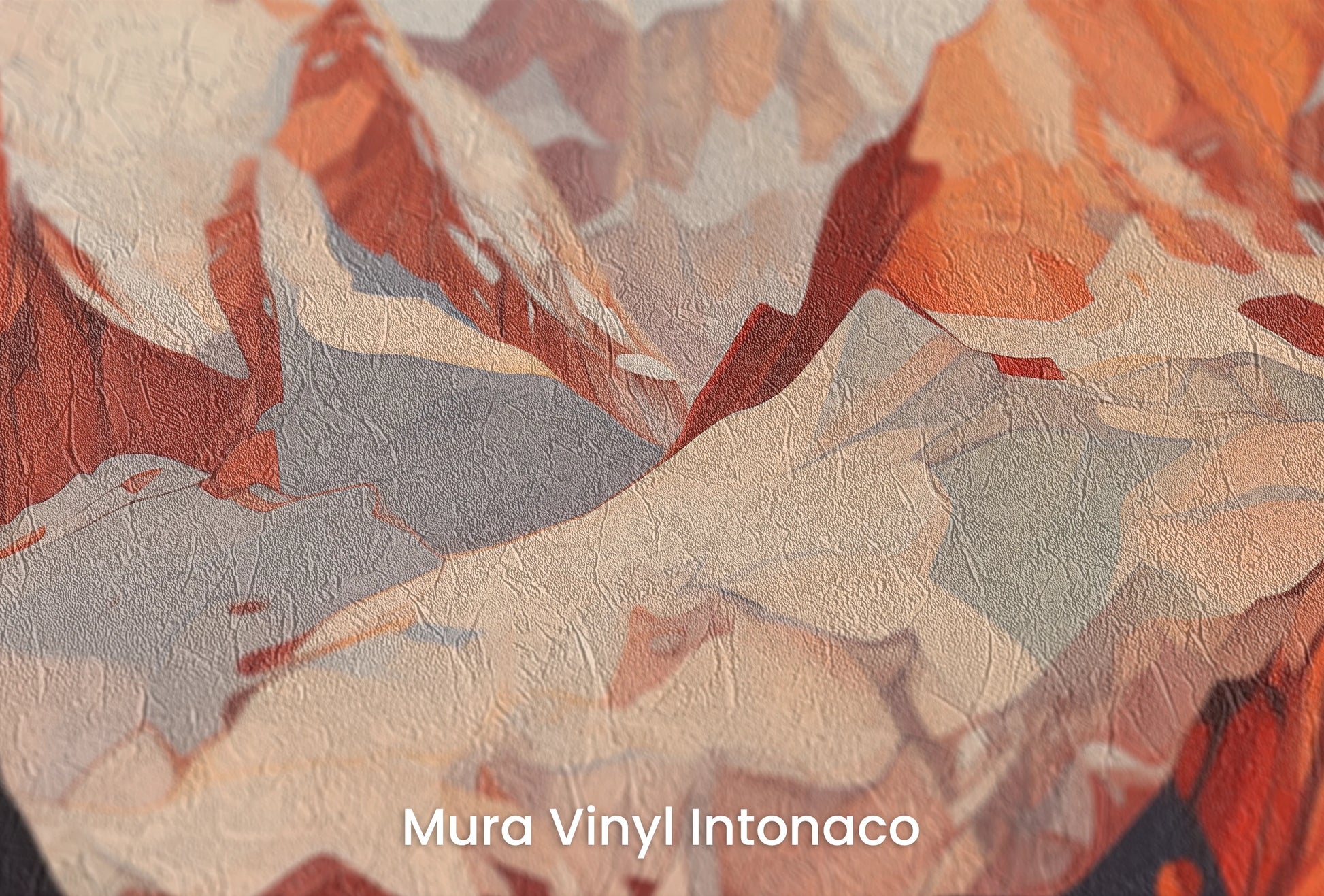 Zbliżenie na artystyczną fototapetę o nazwie Geometric Sunset na podłożu Mura Vinyl Intonaco - struktura tartego tynku.