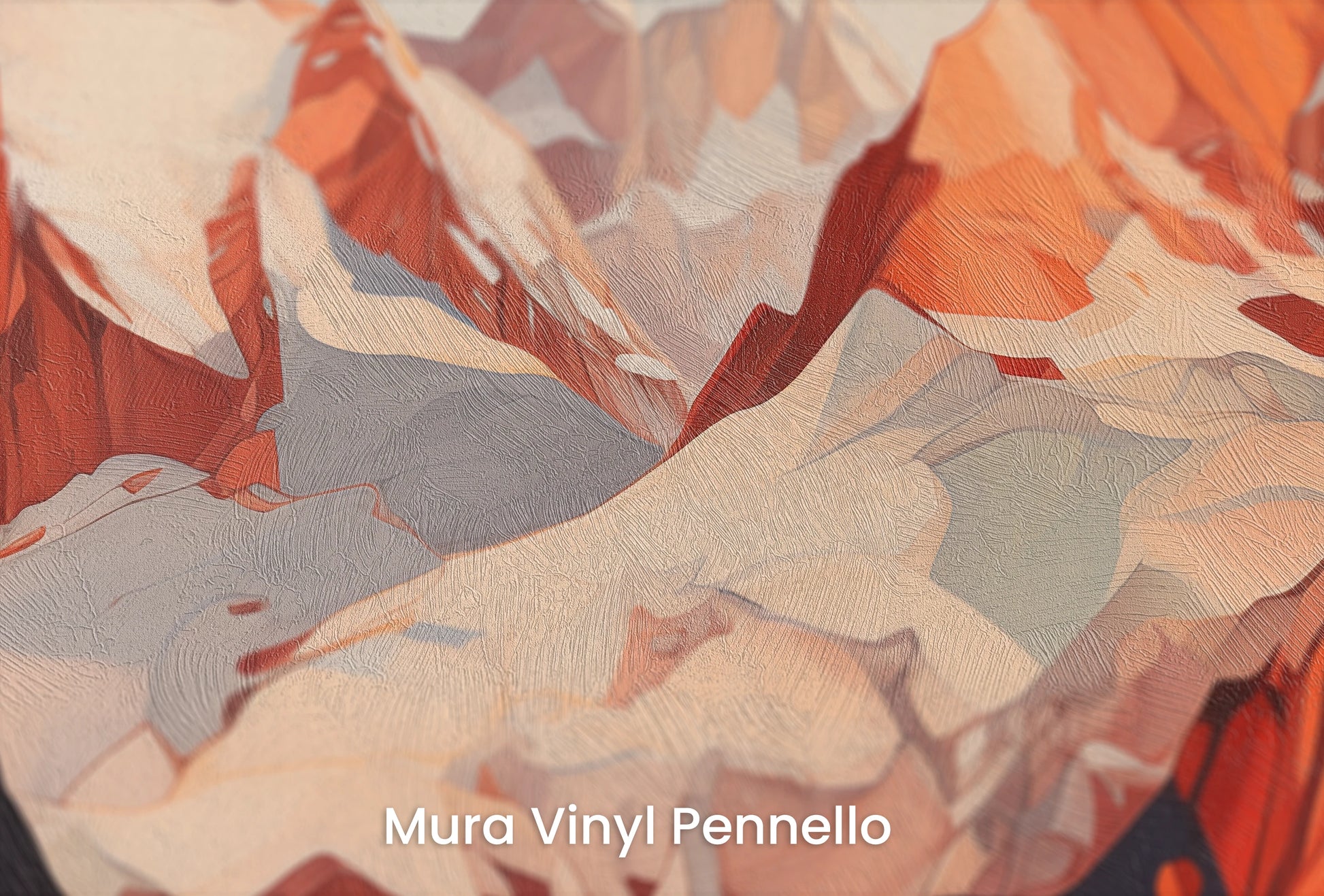 Zbliżenie na artystyczną fototapetę o nazwie Geometric Sunset na podłożu Mura Vinyl Pennello - faktura pociągnięć pędzla malarskiego.