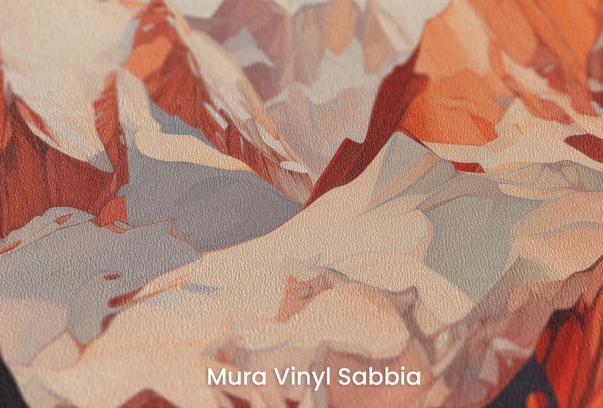 Zbliżenie na artystyczną fototapetę o nazwie Geometric Sunset na podłożu Mura Vinyl Sabbia struktura grubego ziarna piasku.