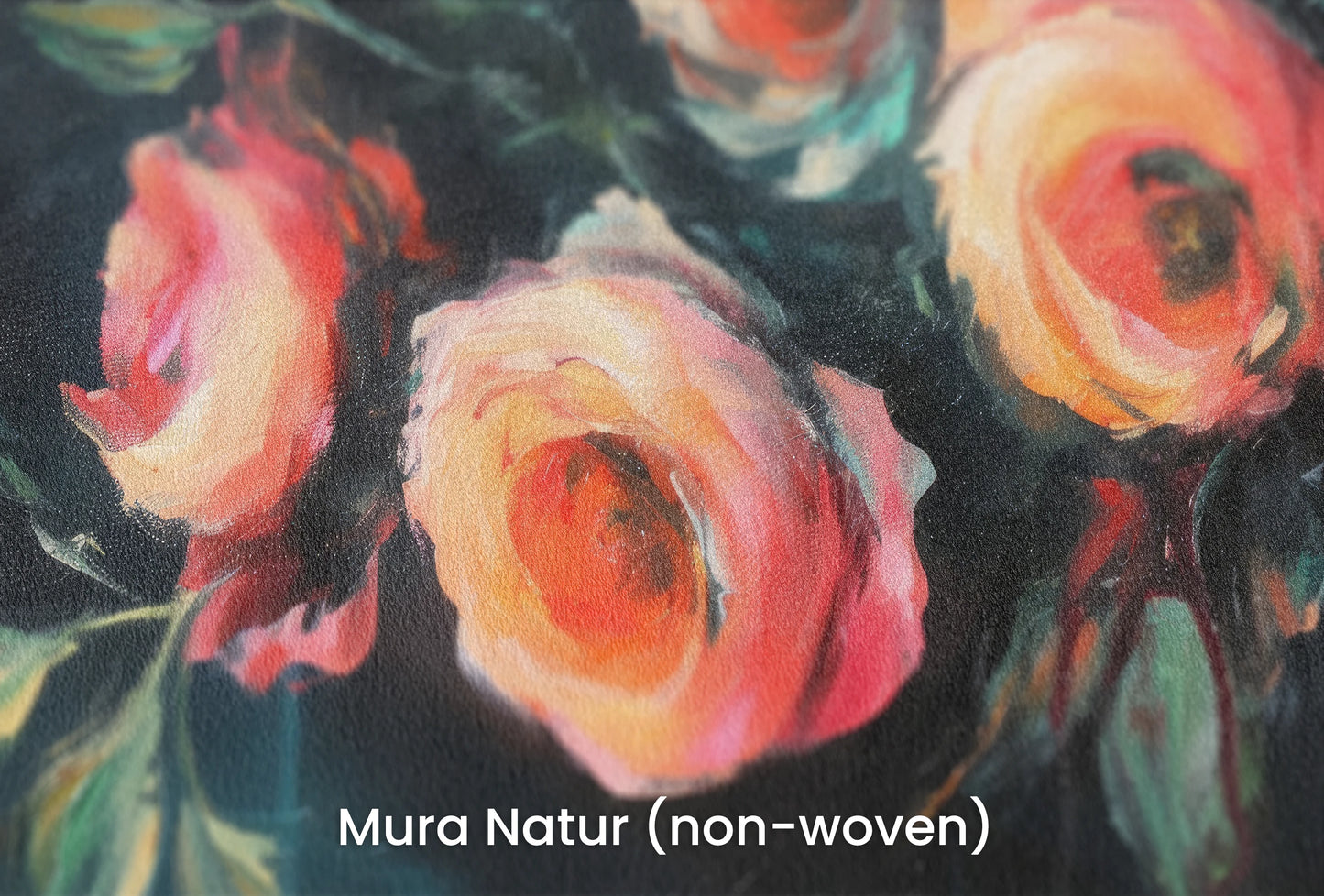 Zbliżenie na artystyczną fototapetę o nazwie Teal Rose Whispers na podłożu Mura Natur (non-woven) - naturalne i ekologiczne podłoże.