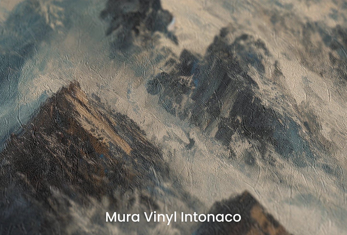 Zbliżenie na artystyczną fototapetę o nazwie Rugged Peaks na podłożu Mura Vinyl Intonaco - struktura tartego tynku.