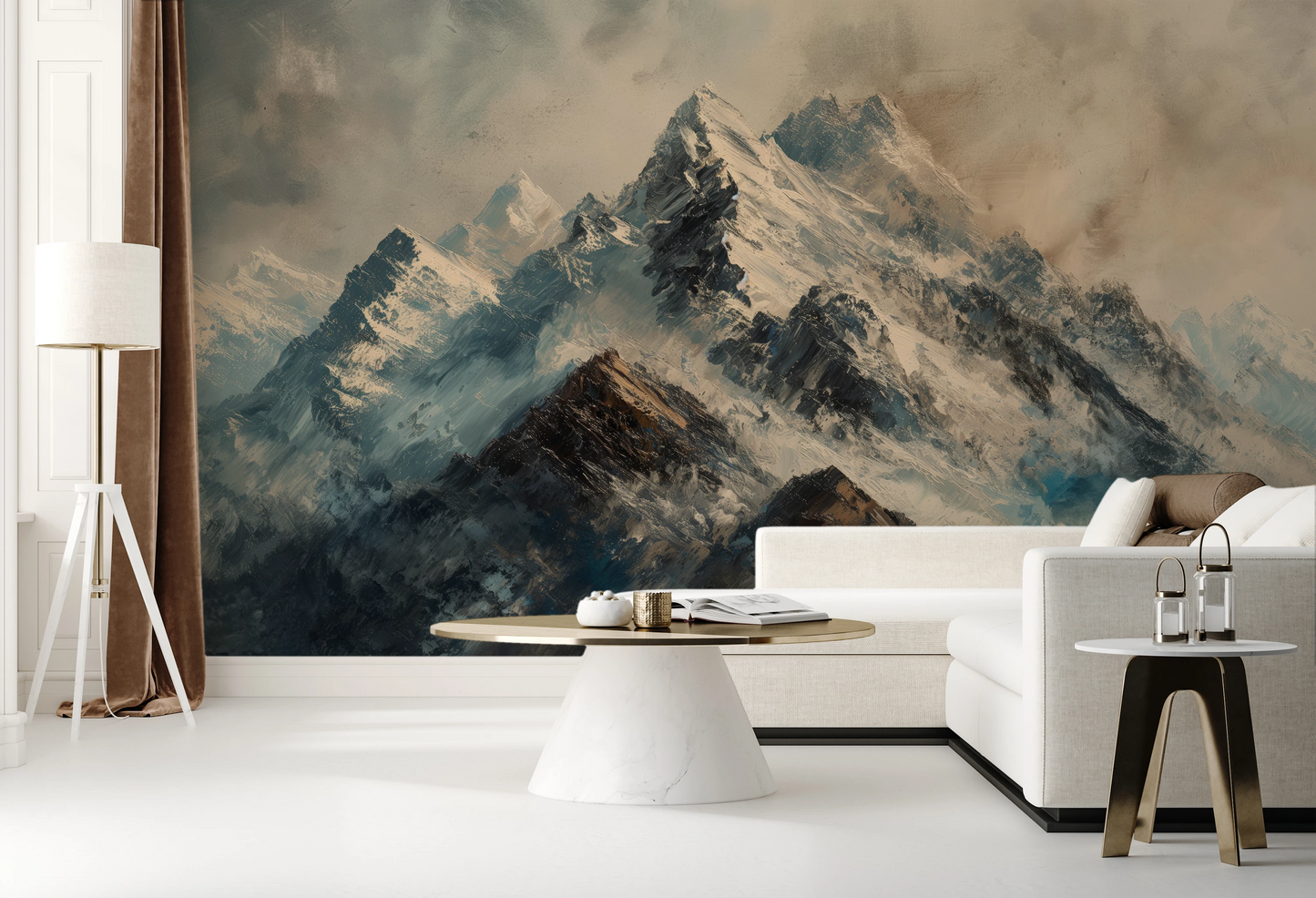 Fototapeta artystyczna o nazwie Rugged Peaks pokazana w aranżacji wnętrza.