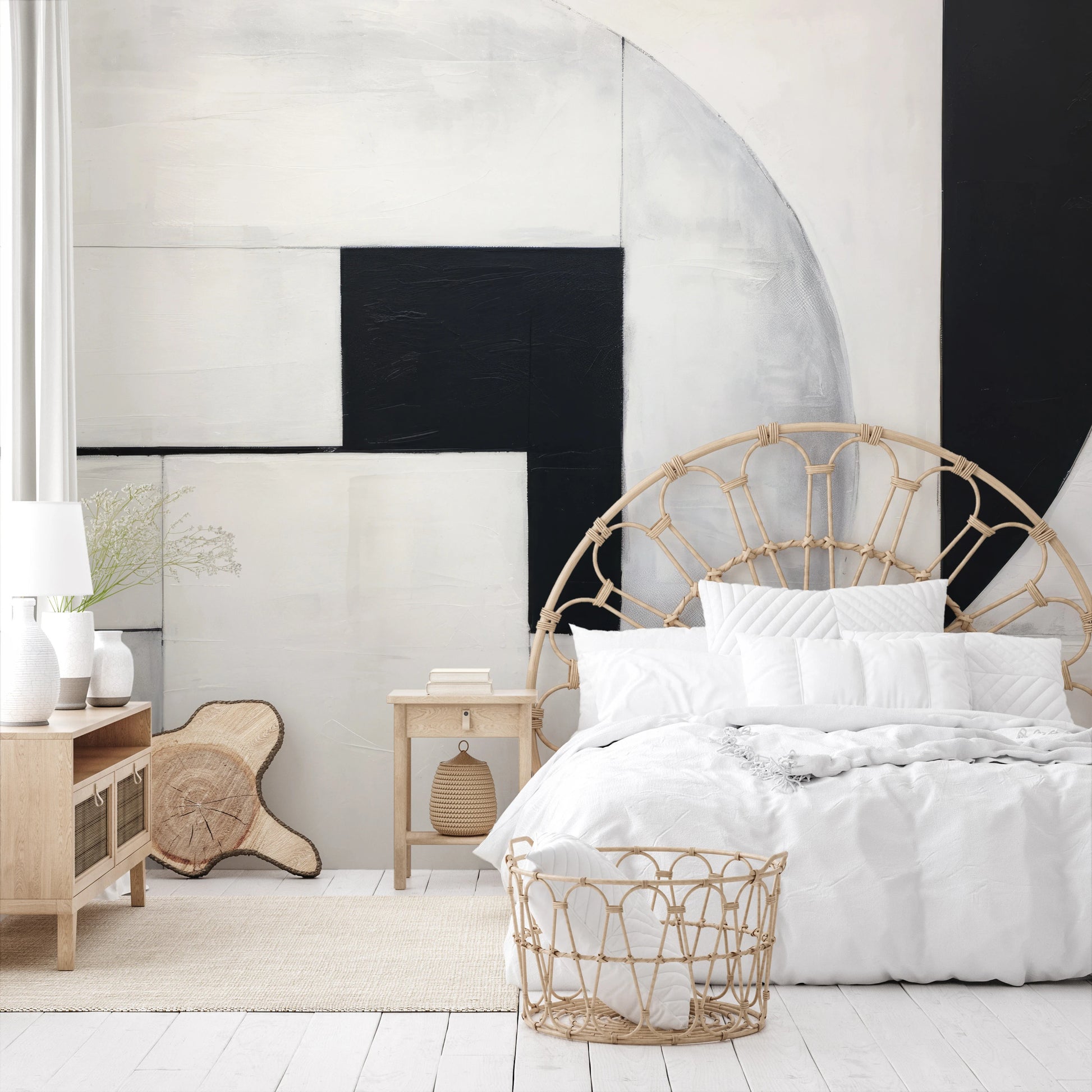 Wzór fototapety artystycznej o nazwie Geometric Elegance pokazanej w aranżacji wnętrza.