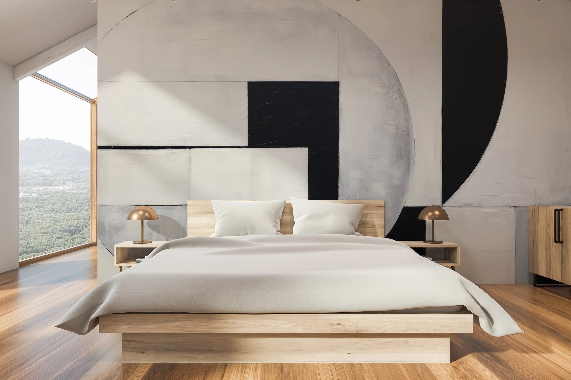 Fototapeta artystyczna o nazwie Geometric Elegance pokazana w aranżacji wnętrza.