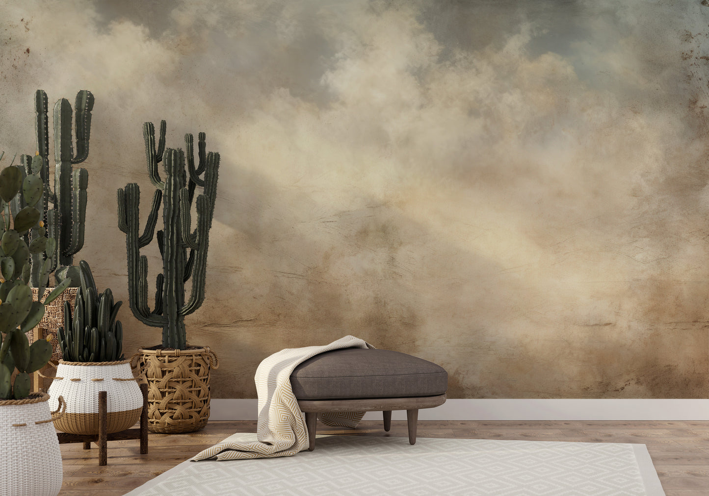 Fototapeta malowana o nazwie EARTHTONE CLOUDSCAPE ELEGANCE pokazana w aranżacji wnętrza.