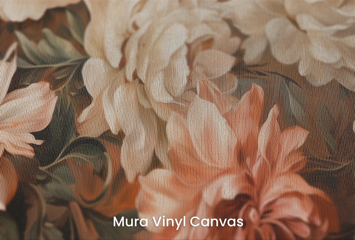 Zbliżenie na artystyczną fototapetę o nazwie Peaches and Cream na podłożu Mura Vinyl Canvas - faktura naturalnego płótna.