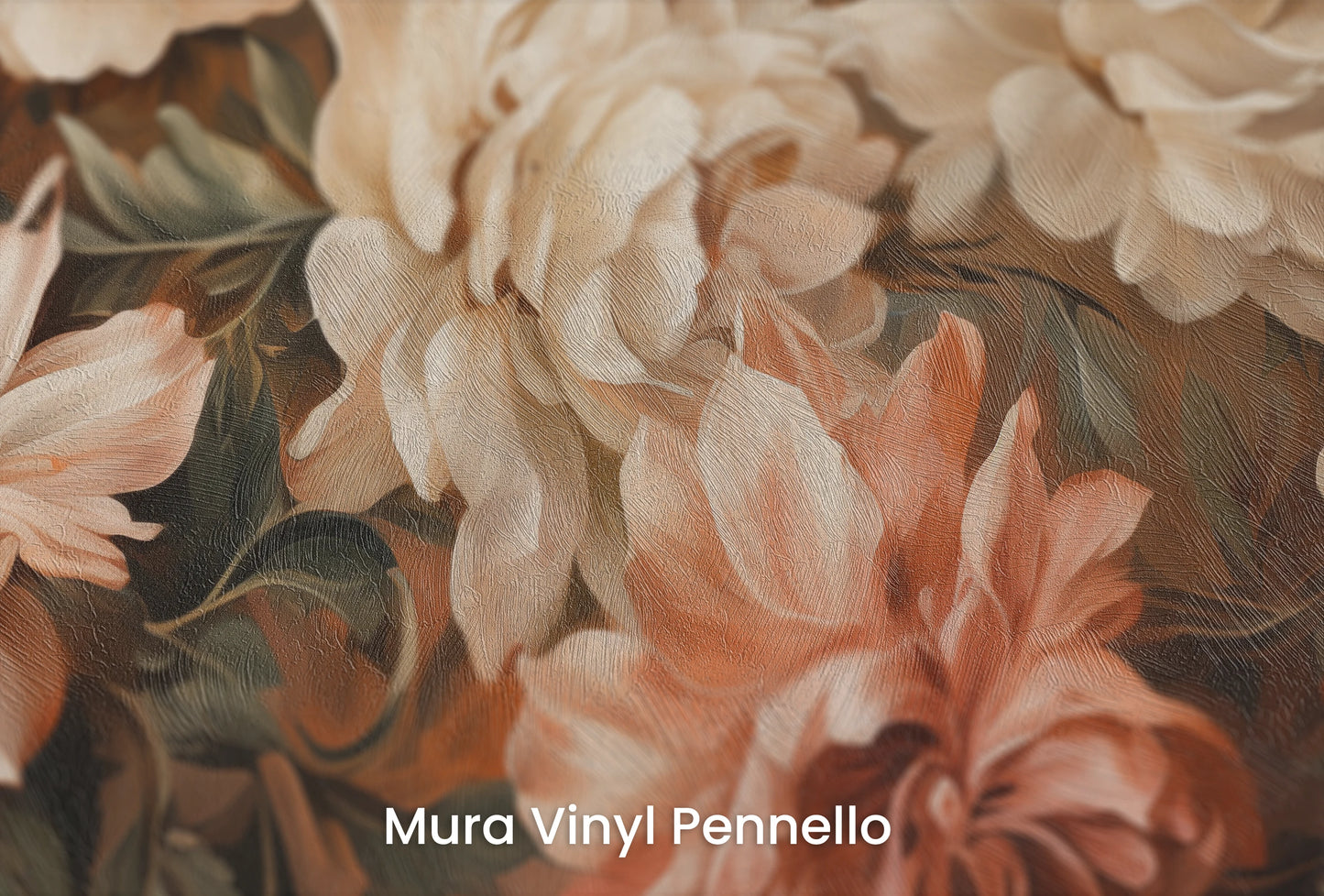 Zbliżenie na artystyczną fototapetę o nazwie Peaches and Cream na podłożu Mura Vinyl Pennello - faktura pociągnięć pędzla malarskiego.
