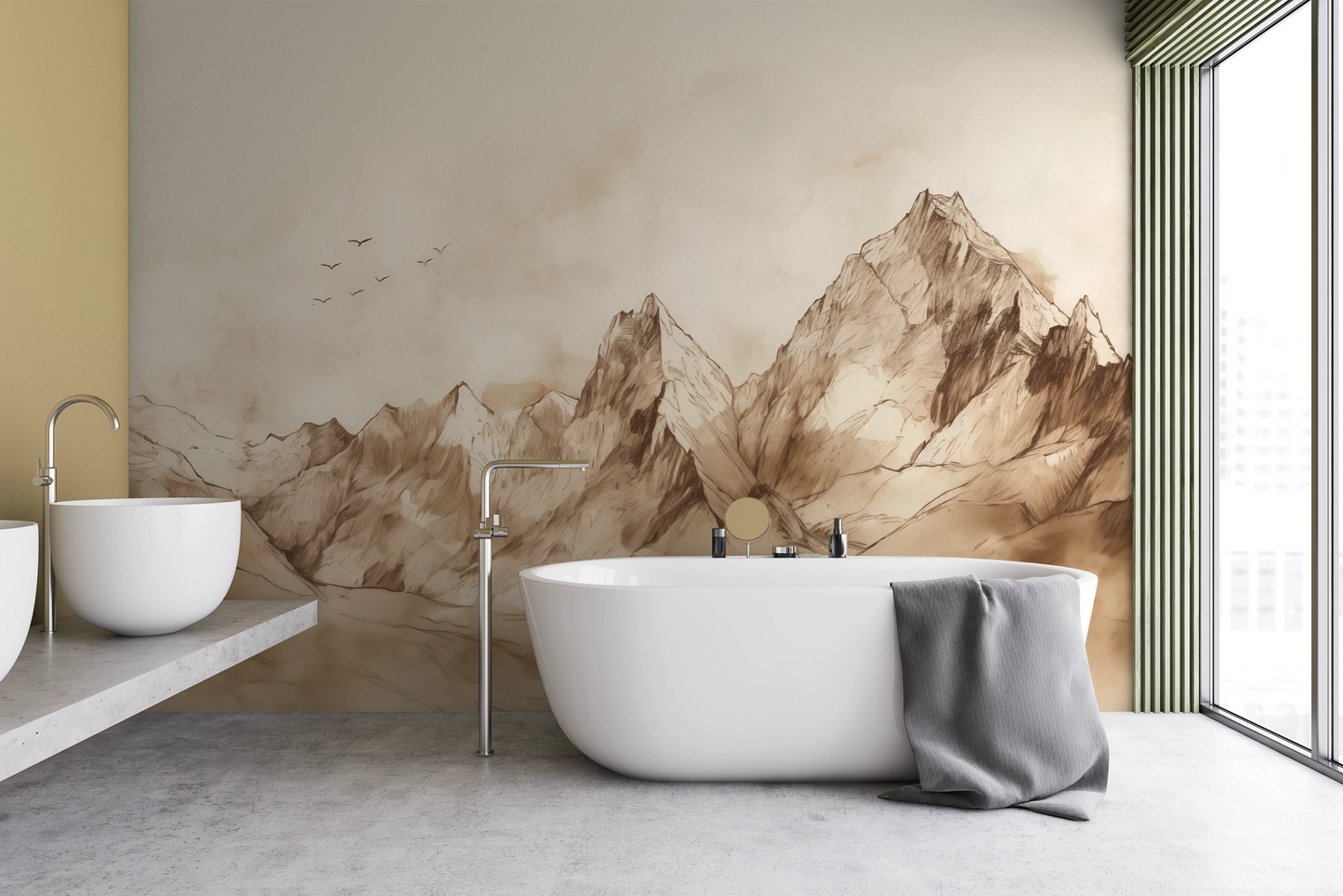 Wzór fototapety o nazwie Sepia Serenity pokazanej w kontekście pomieszczenia.