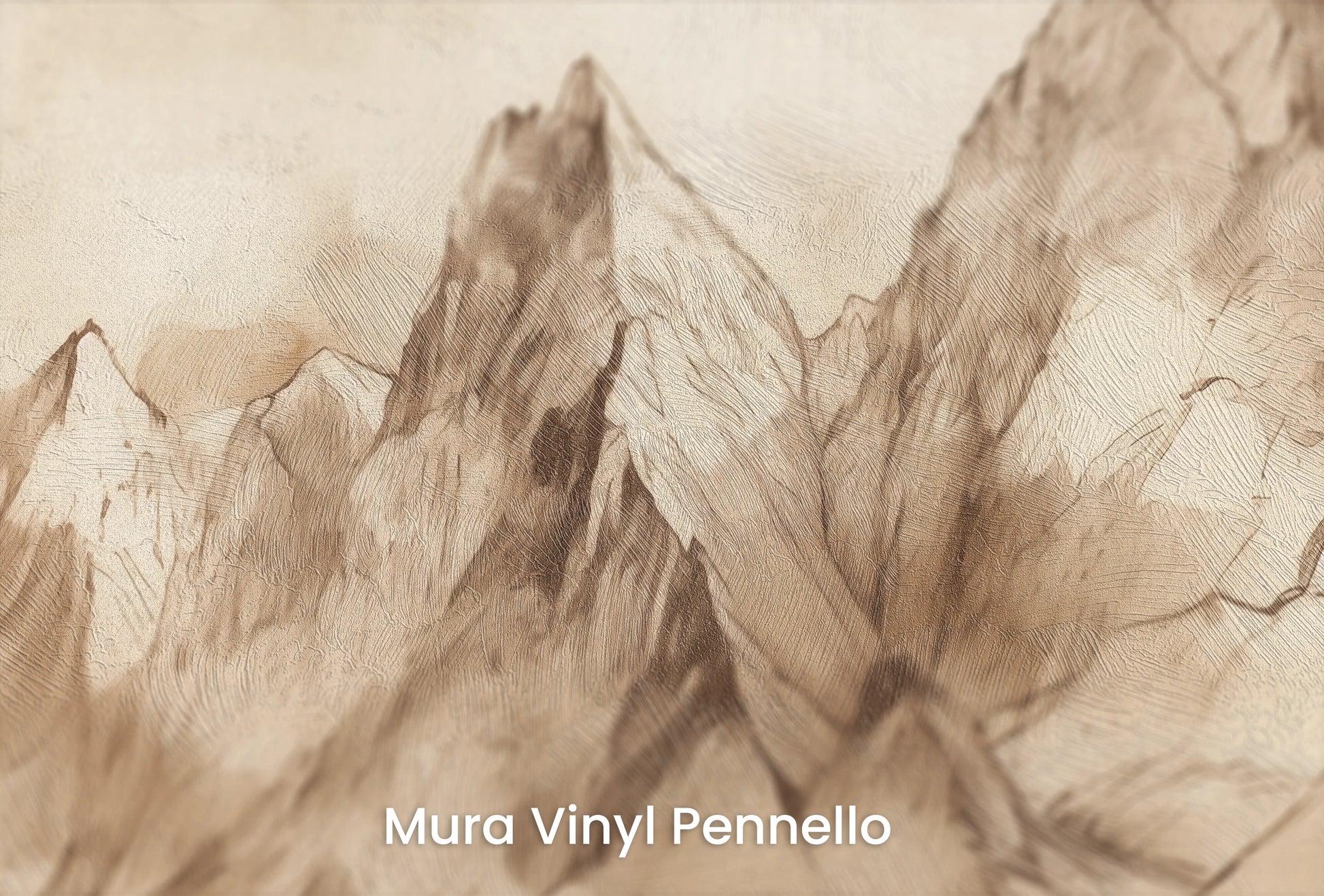 Zbliżenie na artystyczną fototapetę o nazwie Sepia Serenity na podłożu Mura Vinyl Pennello - faktura pociągnięć pędzla malarskiego.