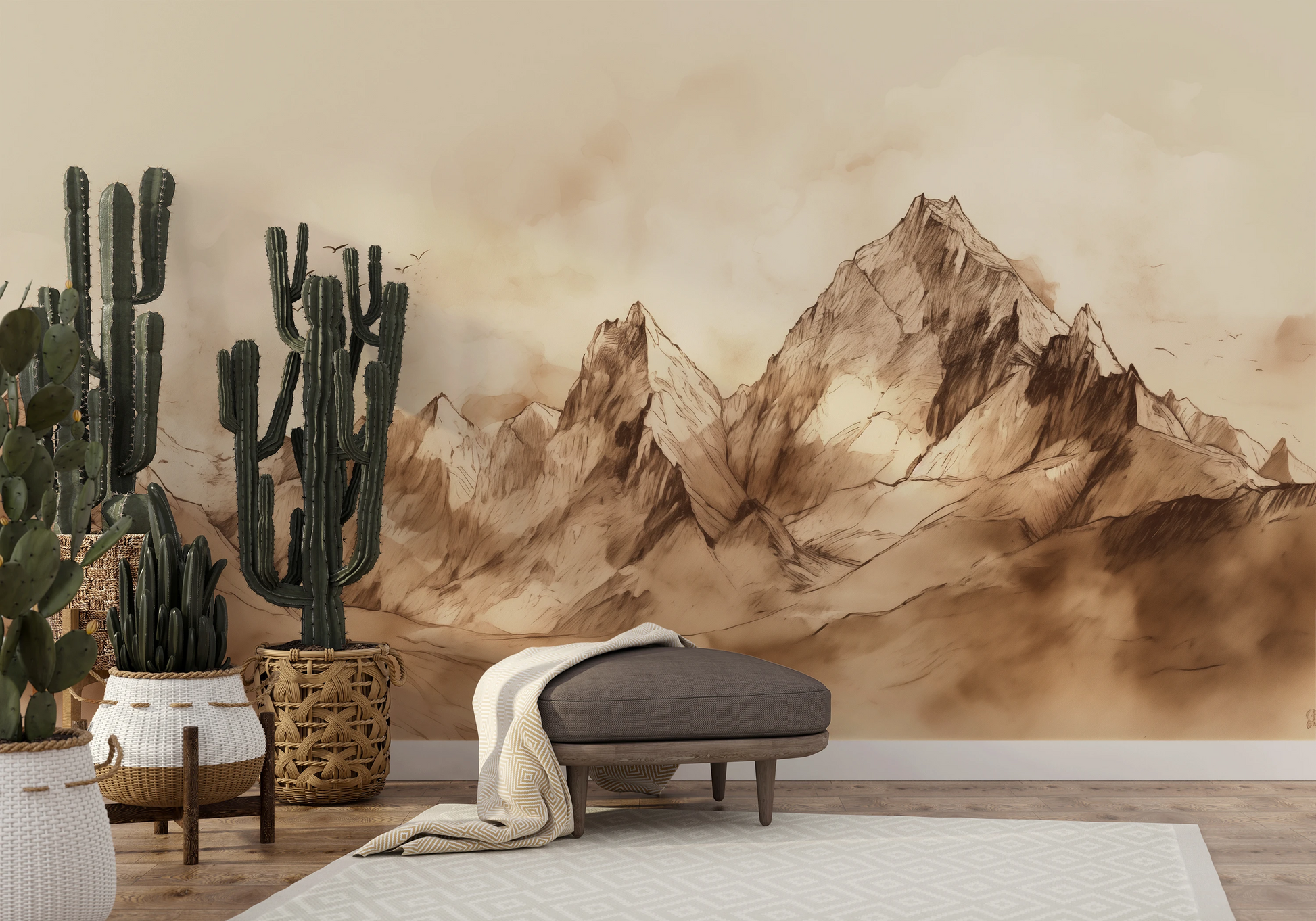 Fototapeta malowana o nazwie Sepia Serenity pokazana w aranżacji wnętrza.