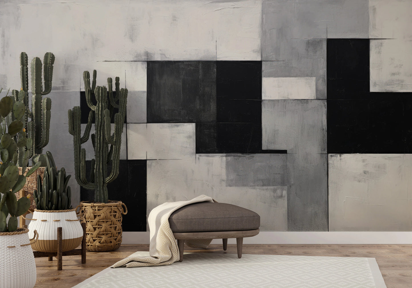 Fototapeta artystyczna o nazwie Abstract Squares pokazana w aranżacji wnętrza.