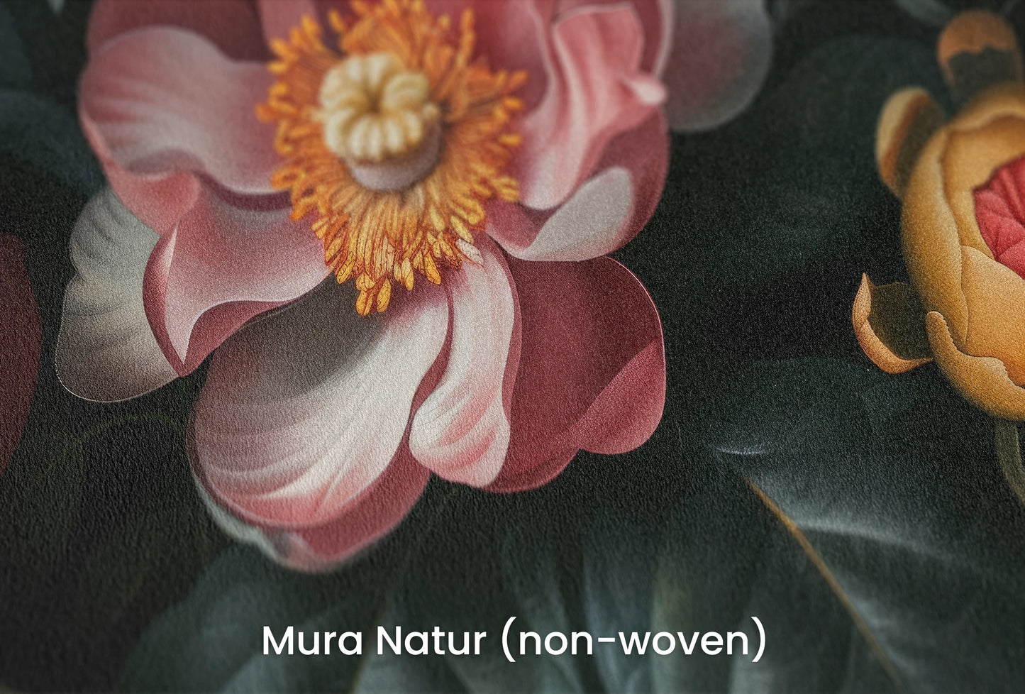 Zbliżenie na artystyczną fototapetę o nazwie Botanical Night na podłożu Mura Natur (non-woven) - naturalne i ekologiczne podłoże.