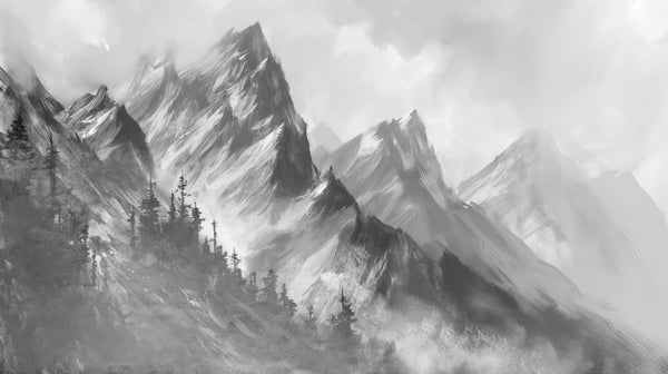 Monochrome Mystique - Mountain Wallpaper - Dramatic panorama of peaks in shades of gray