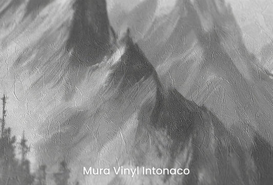 Zbliżenie na artystyczną fototapetę o nazwie Monochrome Mystique na podłożu Mura Vinyl Intonaco - struktura tartego tynku.