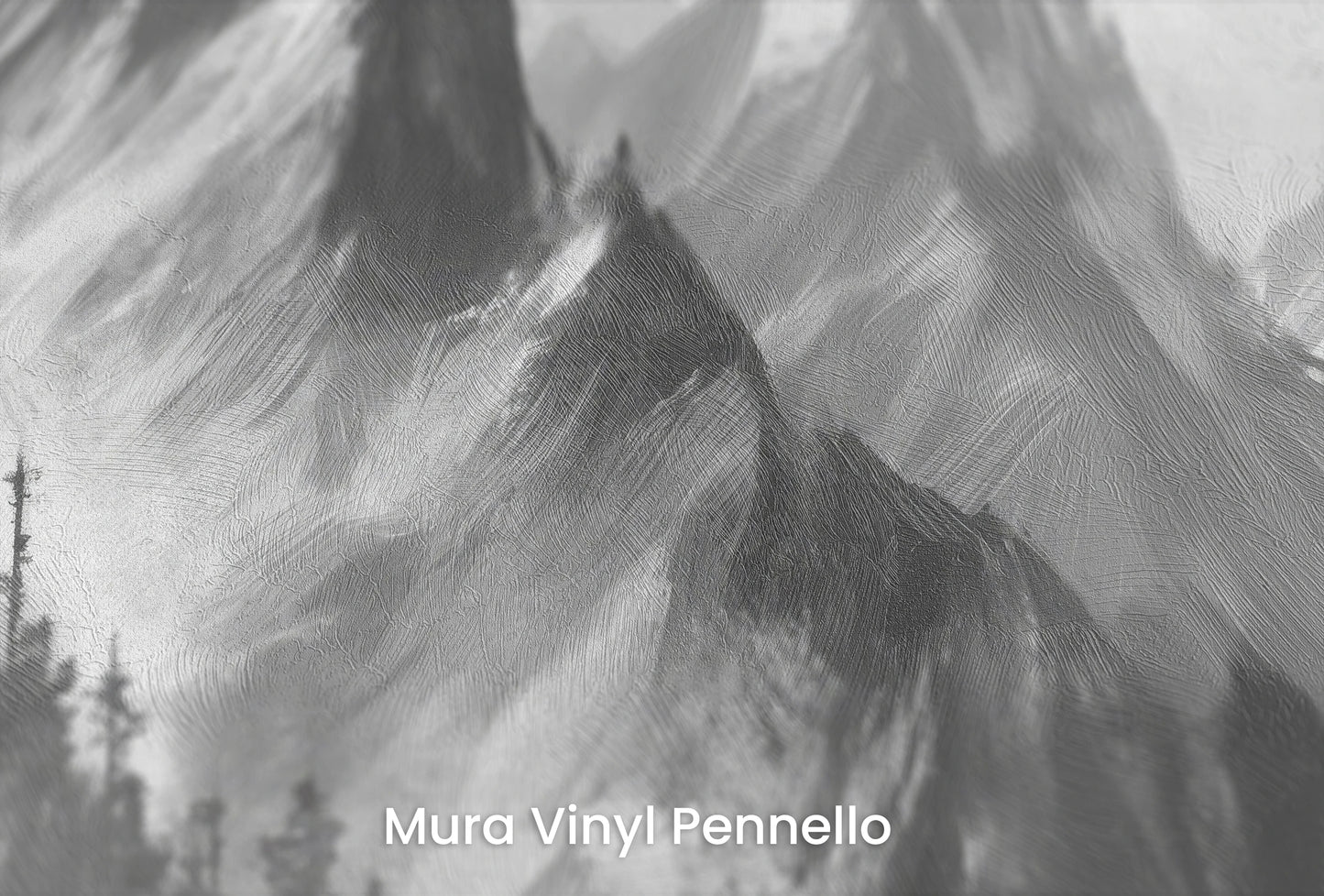 Zbliżenie na artystyczną fototapetę o nazwie Monochrome Mystique na podłożu Mura Vinyl Pennello - faktura pociągnięć pędzla malarskiego.