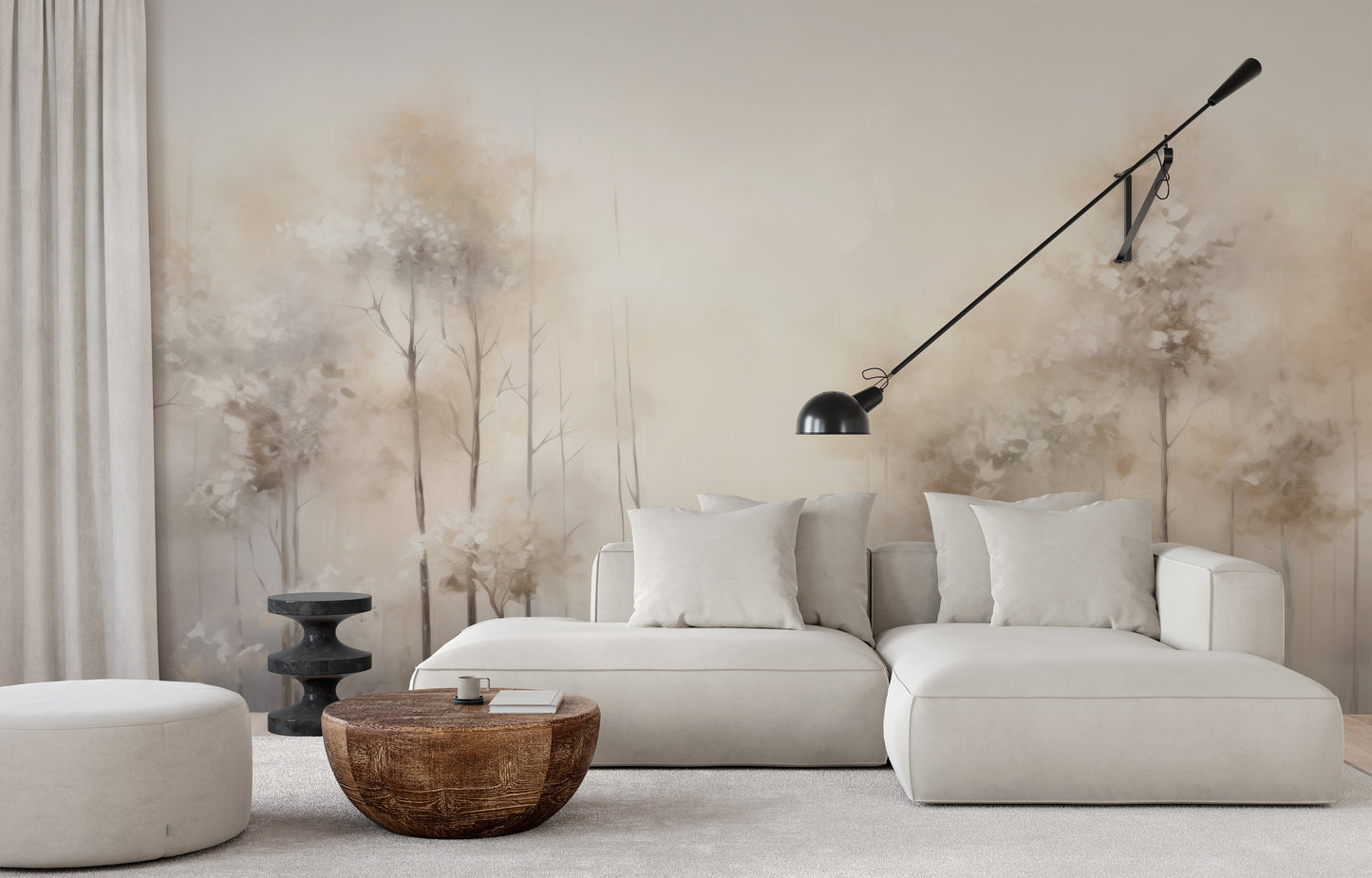 Fototapeta artystyczna o nazwie WHISPERING TRANQUILITY MURAL pokazana w aranżacji wnętrza.