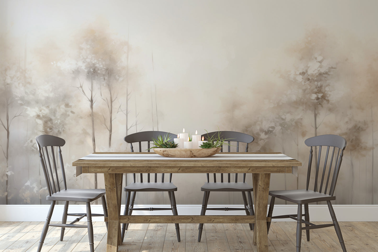 Wzór fototapety o nazwie WHISPERING TRANQUILITY MURAL pokazanej w kontekście pomieszczenia.