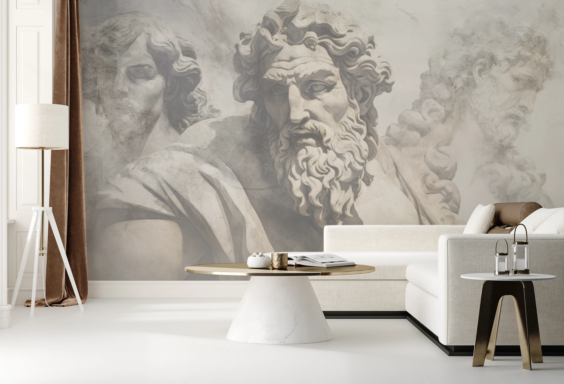 Wzór fototapety o nazwie Zeus's Contemplation pokazanej w kontekście pomieszczenia.