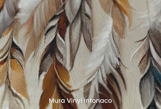 Zbliżenie na artystyczną fototapetę o nazwie Twilight Flight na podłożu Mura Vinyl Intonaco - struktura tartego tynku.