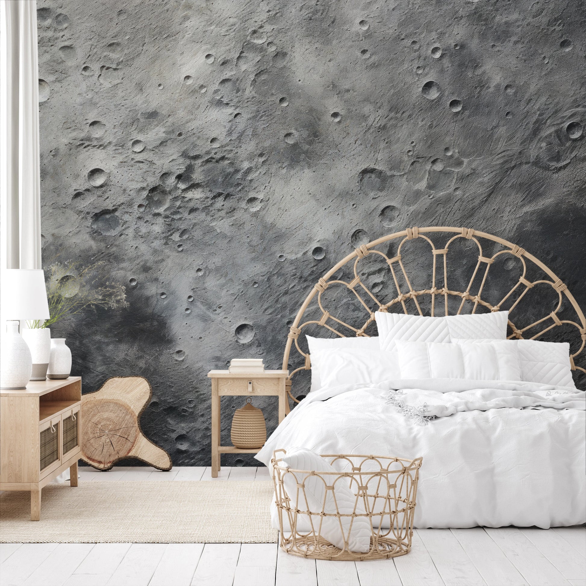 Wzór fototapety o nazwie Mercury's Surface pokazanej w kontekście pomieszczenia.