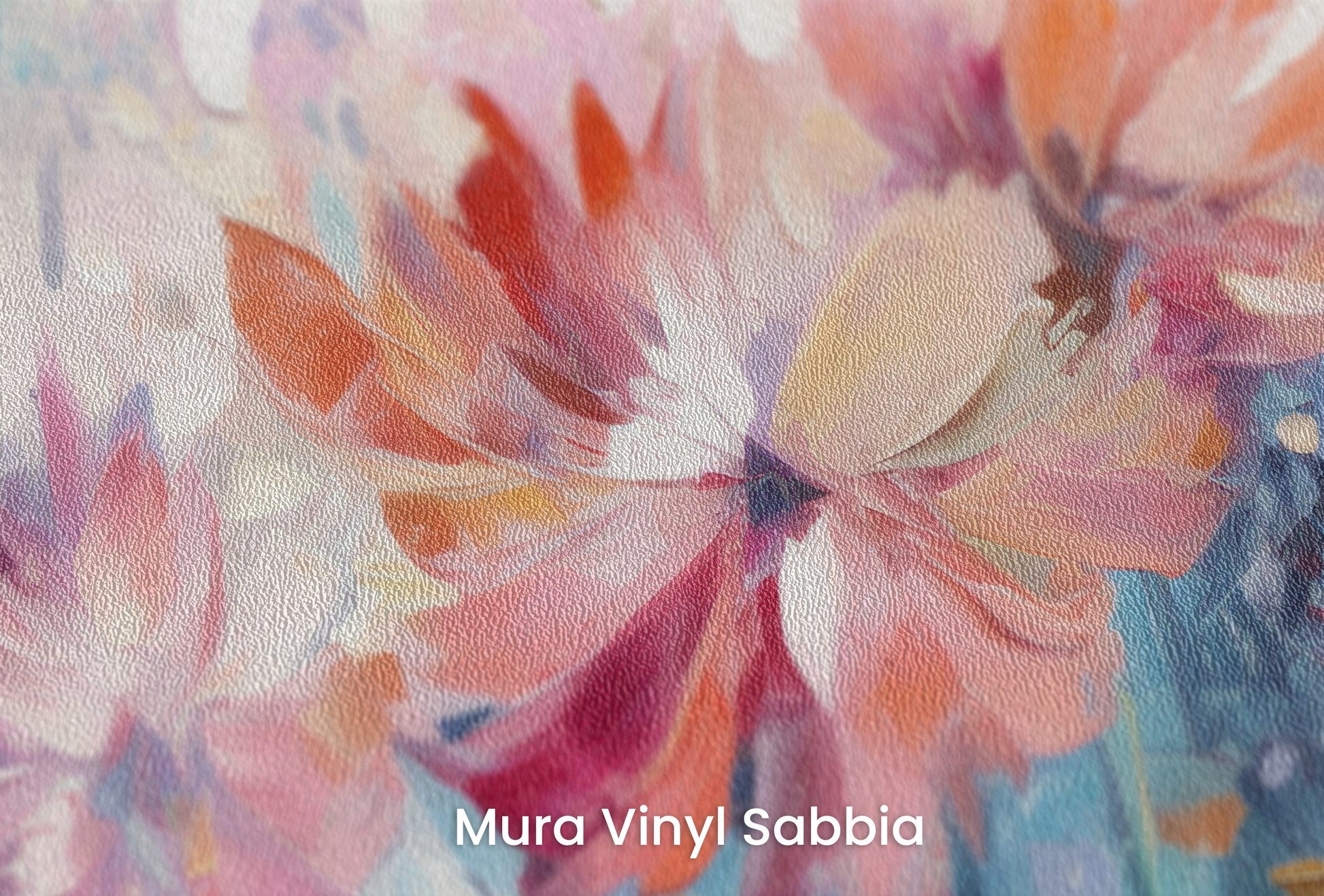 Zbliżenie na artystyczną fototapetę o nazwie Floral Watercolor Fantasy na podłożu Mura Vinyl Sabbia struktura grubego ziarna piasku.