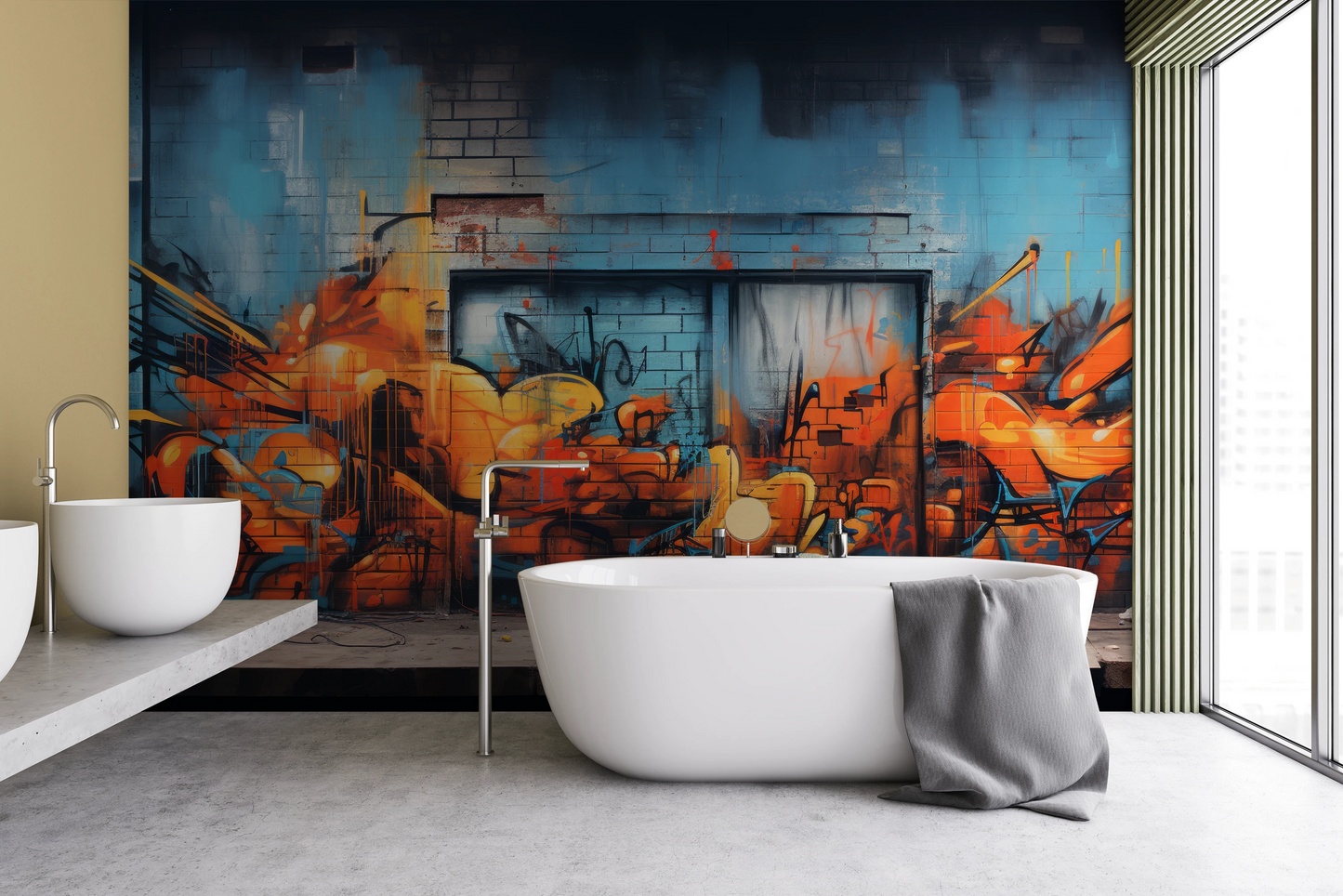 Wzór fototapety o nazwie Fiery Escape pokazanej w kontekście pomieszczenia.