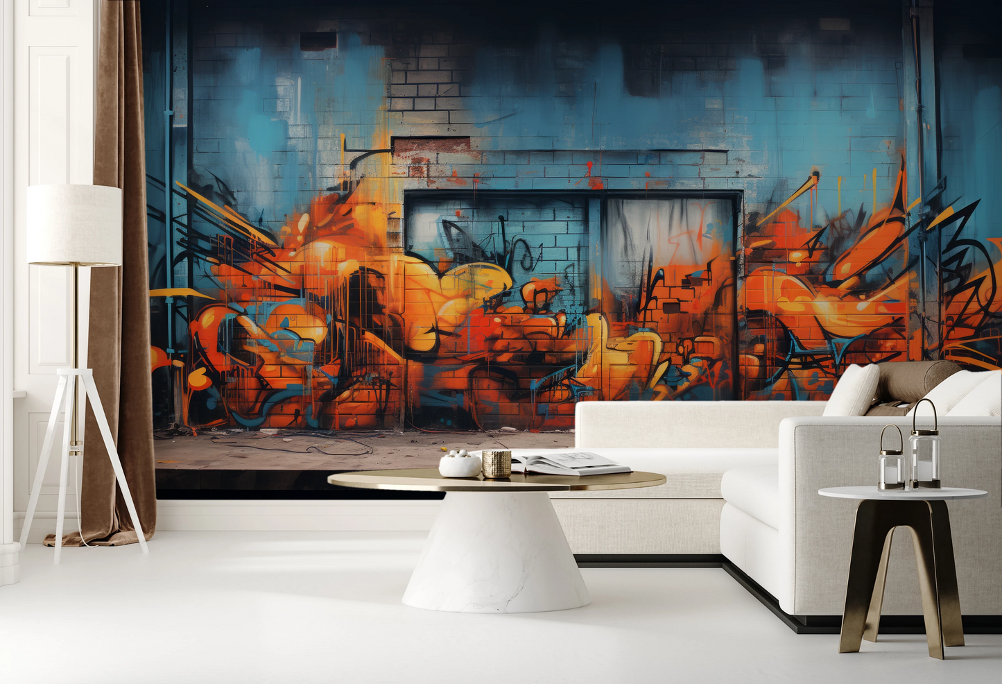 Fototapeta artystyczna o nazwie Fiery Escape pokazana w aranżacji wnętrza.