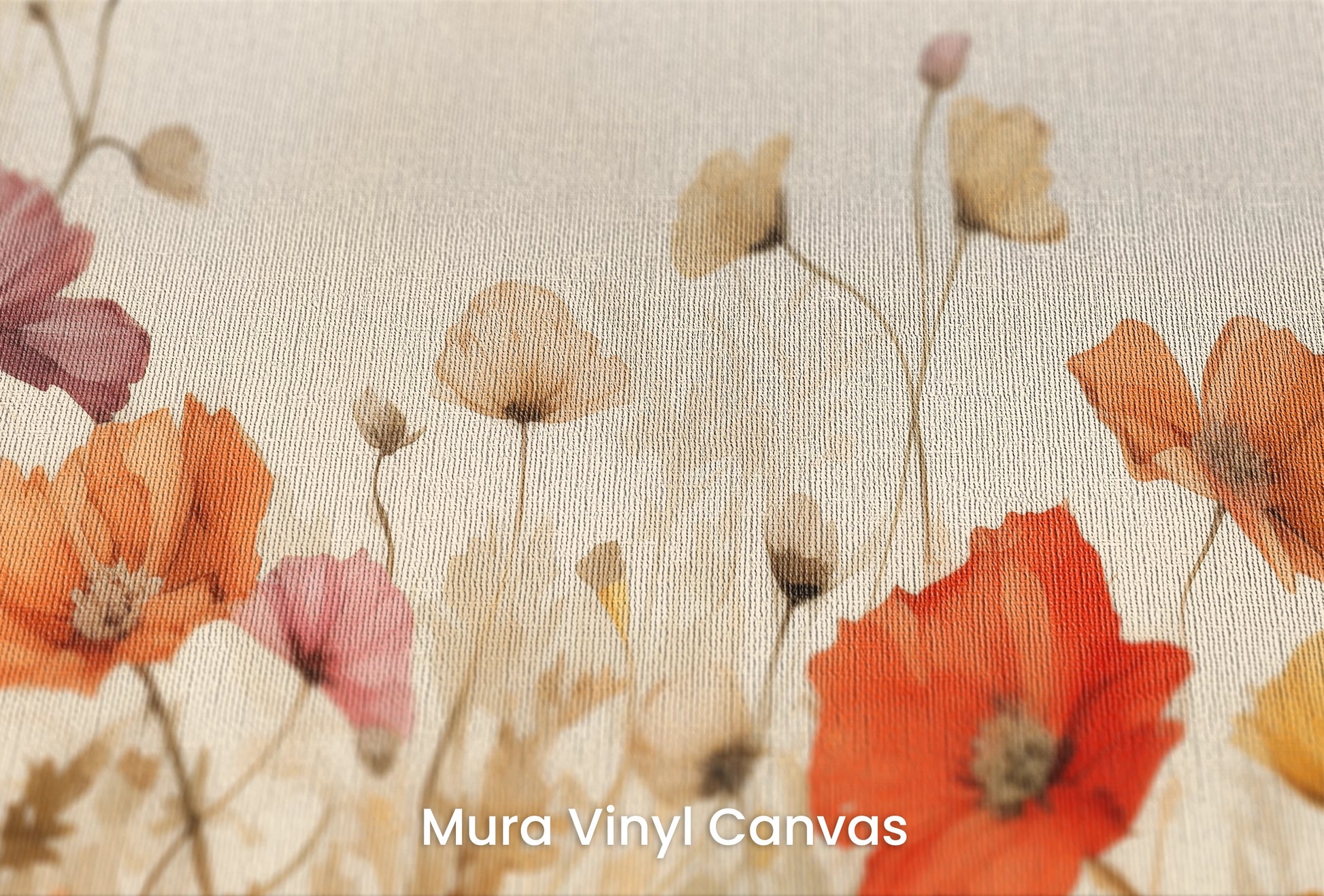 Zbliżenie na artystyczną fototapetę o nazwie Field of Poppies #2 na podłożu Mura Vinyl Canvas - faktura naturalnego płótna.