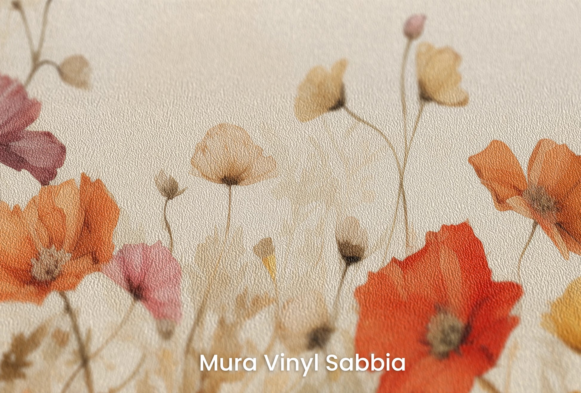 Zbliżenie na artystyczną fototapetę o nazwie Field of Poppies #2 na podłożu Mura Vinyl Sabbia struktura grubego ziarna piasku.