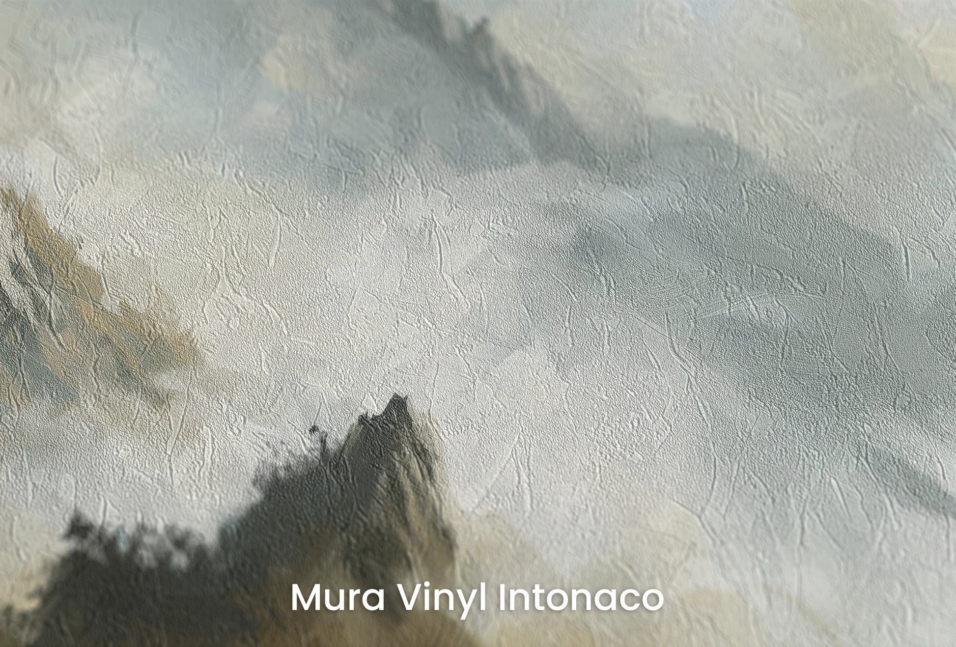 Zbliżenie na artystyczną fototapetę o nazwie Golden Haze na podłożu Mura Vinyl Intonaco - struktura tartego tynku.