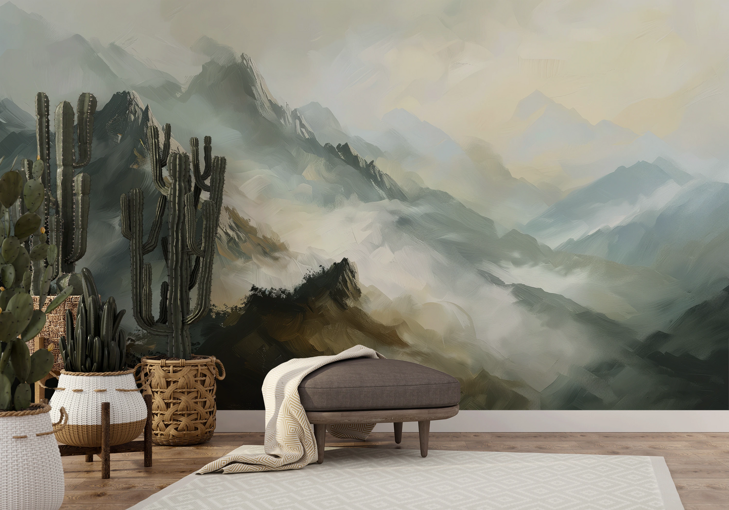 Fototapeta artystyczna o nazwie Golden Haze pokazana w aranżacji wnętrza.