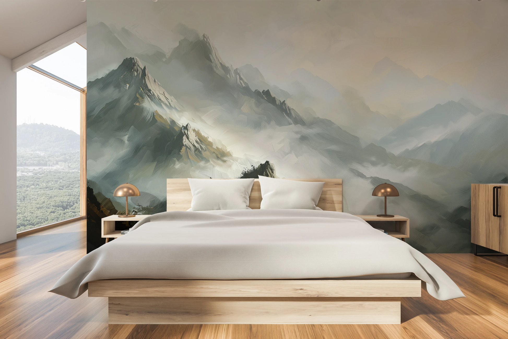 Wzór fototapety artystycznej o nazwie Golden Haze pokazanej w aranżacji wnętrza.